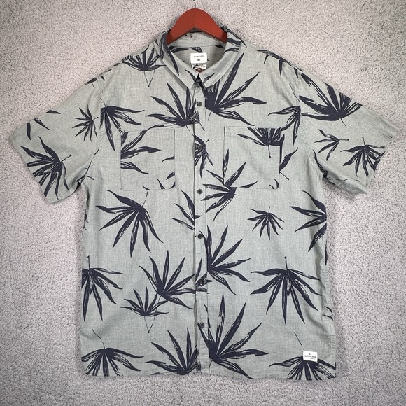 Quiksilver Button Up Shirt Mens 2XL‎ Gray Floral Short Sleeve Regular Fit Beach - Picture 1 of 10